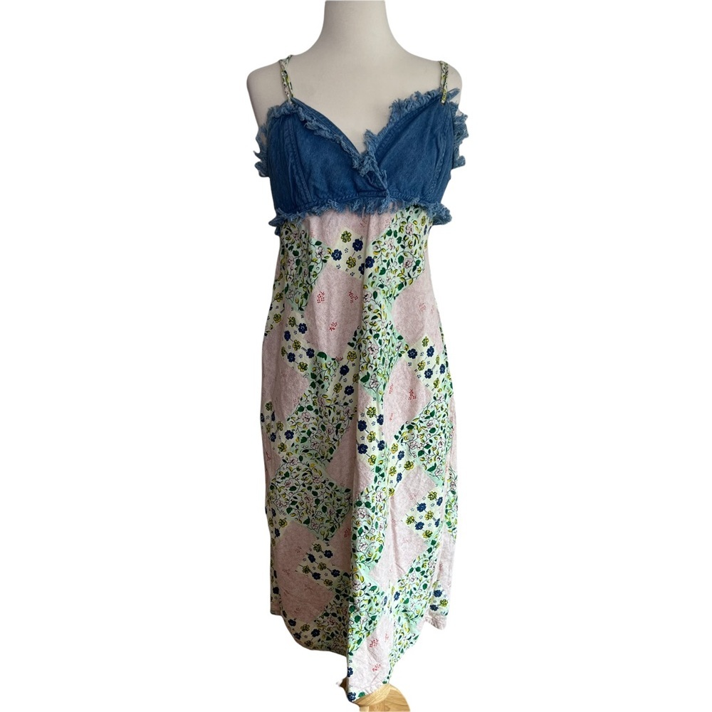 Floral Patchwork Dress with Denim Top